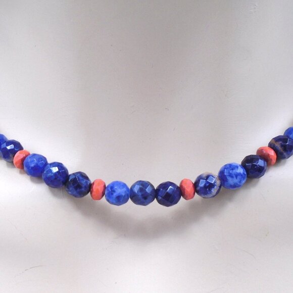 NEW ~ NATURAL SODALITE  Red Coral and Czech Glass 18in Necklace - Picture 2 of 3